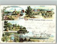 15517 O1240 Fürstenwalde , Spree 1899 Lithographie Forsthaus Miegel Bergschlösschen Gasthaus Waldschänke An den Markgrafensteinen