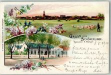 16348 O1292 Schönerlinde b Bernau b Berlin 1900 Lithographie Fahrradfahrer Gasthaus Wichert Schafherde Schäfer Singvögel