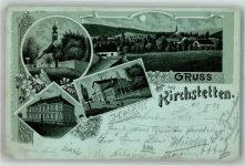 3062 Kirchstetten 1898 Lithographie Bahnhof Kirche Schule Mondschein