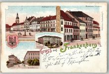 09669 O9262 Frankenberg , Sachs 1902 Lithographie Bürgerschule Marktplatz Humboldstrasse