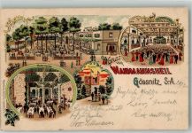 04639 O7422 Gößnitz , Thür Lithographie Gasthaus Etablissement Waidmannsheil Garten Wintergarten Festsaal