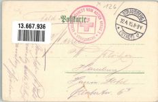 15344 O1260 Strausberg 1915 Lithographie Landsberger Tor R.S. Rot Kreuz-Vereinslazerett-Stempel