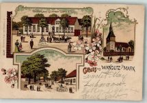 16348 O1292 Wandlitz 1903 Lithographie Gasthaus zum goldenen Löwen Dorfkirche Dorfstrasse