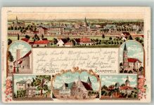 Sommerfeld Lubsko 1900 Lithographie Rathaus Stadtpfarr- Kirche Schloss Sommerfeld