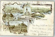 79395 W7844 Neuenburg am Rhein 1902 Lithographie Gasthaus zur Krone Rathaus Stadtkirche Schiff- und Eisenbahnbrücke
