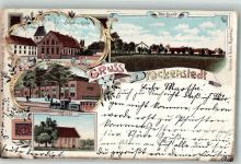39365 O3221 Drackenstedt 1898 Lithographie Schule Kirche Bahnhof