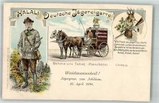 O7000 Leipzig Halali Jägerzigarre Oehmsche Kutsche Tabak-Manufaktur Verlag Bruno Bürger u. Ottillie Nr. 598 Zigarre 1898 Lithographie / Künstlerkarte