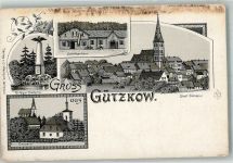 17506 O2202 Gützkow b Greifswald Lithographie Stadt Gützkow Brauerei Schützenhaus Kriegerdenkmal St. Nikolai-Kirche