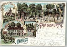 39444 O3257 Gänsefurth 1900 Lithographie Schloss Forsthaus Gasthaus Gänsefurther Busch Veranda Gartenwirtschaft