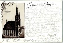 16259 O1311 Cöthen 1892 Gebrauchsspuren Vorläufer Lithographie St. Jacobskirche Marktplatz