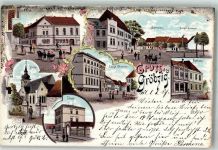 06388 O4373 Gröbzig 1898 Lithographie Marktplatz Kriegerdenkmal Apotheke Gasthaus Bessauer-Hof