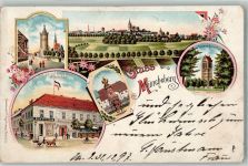 15374 O1278 Müncheberg 1898 Lithographie Turm am Küstriner Tor Hotel Stadt Berlin Kriegerdenkmal Turm am Berliner Tor
