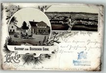 04703 O7321 Zeschwitz 1896 Gebrauchsspuren Vorläufer Lithographie Gasthaus zur Deutschen Eiche