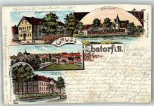 29574 W3112 Ebstorf 1900 Lithographie Flecken Gasthaus Bockelmann Prov. Ackerbauschule Kirche Kloster