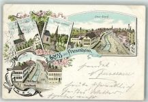 77948 W7632 Friesenheim , Baden 1897 Lithographie Ober-Dorf Kriegerdenkmal Unter-Dorf Kirche