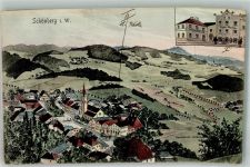 94513 W8351 Schönberg , Niederbay 1912 Gebrauchsspuren Knabenschule Kaufhaus Wacker Kirche St. Margareta