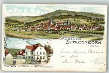 61479 W6246 Schloßborn 1906 Lithographie Gasthaus von Franz Frankenbach