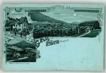 72270 W7292 Röt Lithographie / Mondschein Sägewerk Wurster Rötherkopf Handlung Stoll Murgtal