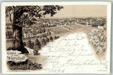 55286 W6501 Wörrstadt 1896 Lithographie Vorläufer Wörrstadt Bahnhof Personenzug