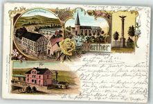 33824 W4806 Werther Westf. 1902 Lithographie Bahnhof Kriegerdenkmal Hotel Rentsch Rose