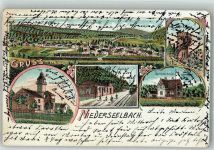 65527 W6272 Niederseelbach 1907 Gebrauchsspuren Lithographie Bahnhof Villa Schwoebel Touristenheim Aussichtsturm