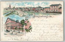 55450 W6536 Langenlonsheim 1899 Lithographie Gasthaus zur Stadt Kreuznach Bahnhof Bahnpost