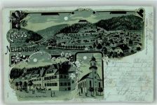 75305 W7540 Neuenbürg , Württ Lithographie / Mondschein Gasthaus zum Bären Post Kirche