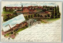 38315 W3342 Hornburg , Kr Wolfenbüttel 1901 Lithographie Fabrikgelände Bahnhof Personenzug