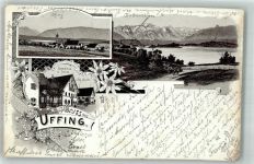 82449 W8114 Uffing a. Staffelsee 1898 Lithographie Staffelsee Gasthaus zur Sonne Rieden