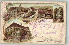 77948 W7632 Friesenheim , Baden 1899 Gebrauchsspuren Lithographie Gasthaus zum Adler Kriegerdenkmal
