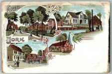 21635 W2155 Jork , Niederelbe Lithographie Dorfstrasse Hotel zur Post Amtsgericht Dorfkirche