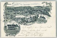 63697 W6476 Hirzenhain , Wetteraukr Lithographie Vorläufer Druck um 1890 Hotel Jungmann Villa Budenus Ev. Kirche