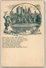 01737 O8223 Tharandt 1892 Lithographie Vorläufer Druck 1880-1889 Burgruine Schlossteich Gedicht Junker Falke Jagdhund