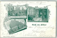 40721 W4010 Hilden 1898 - Gasthaus zum Bahnhof Gaststube Bahnpost Düsseldorf-Zug 540