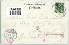 40721 W4010 Hilden 1898 - Gasthaus zum Bahnhof Gaststube Bahnpost Düsseldorf-Zug 540