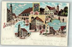 91443 W8533 Scheinfeld 1903 Lithographie Kirchstrasse Dorfkirche Amtsgericht Oberes Tor
