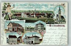 55234 W6509 Biebelnheim 1905 Lithographie Gasthaus zur Krone Gasthaus zum Deutschen Haus Wohnhaus und Kohlenhandlung Weick Engelputo