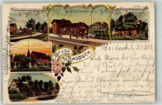 21745 W2170 Basbeck , Niederelbe 1903 Lithographie Bahnhofstrasse Gasthaus Lieth Bahnhof Basbeck-Ost Gasthaus Schlichtmann