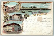 79367 W7831 Weisweil , Breisgau 1903 Gebrauchsspuren Lithographie Kinderschule Brauerei Baumgartner Dorfstrasse
