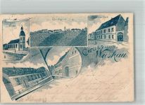 06388 O4371 Wieskau 1900 Lithographie Gasthaus zu Wieskau Dorfstrasse Schulzenamt Dorfkirche