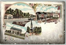 01561 O8281 Priestewitz Lithographie Schule Dorfkirche Bahnhof Bahnhofstrasse