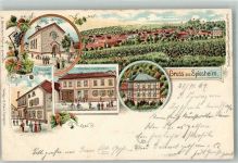 55288 W6509 Spiesheim 1899 Lithographie Gasthaus zum Pfälzer Hof Wohnhaus Mann Schule