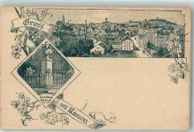 01917 O8290 Kamenz Lithographie Vorläufer Druck 1880-1889 Lessing-Denkmal