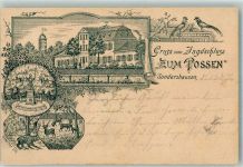 99706 O5400 Sondershausen , Thür 1896 - Vorläufer Druck um 1890 Jagdschloss Zum Possen Pfaue Bärenzwinger Denkmal Wildgehege