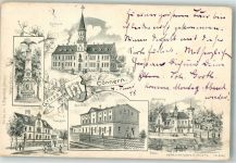 06420 O4340 Könnern 1898 Lithographie Vorläufer Druck um 1890 Kriegerdenkmal Postamt Bahnhof Rathaus Georgsburg Wappen