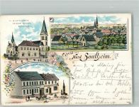 55291 W6501 Nieder-Saulheim Lithographie Ev. und Kath Kirche Gasthaus zum Darmstädter Hof