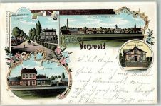 33775 W4804 Versmold 1900 Lithographie Bahnhof Villa Delius
