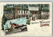10115 O1199 Köpenick 1904 Lithographie Waldschänke Sadowa Gartenwirtschaft Bahnhof Ort lt. Stempel