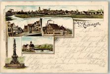 86732 W8867 Oettingen i.Bay. 1898 Lithographie Monumental Brunnen Neue Wöritzbrücke Marktplatz Orgelfabrik Steinmeyer