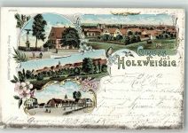 06749 O4404 Holzweißig 1902 Lithographie Kriegerdenkmal Schule Dorfkirche